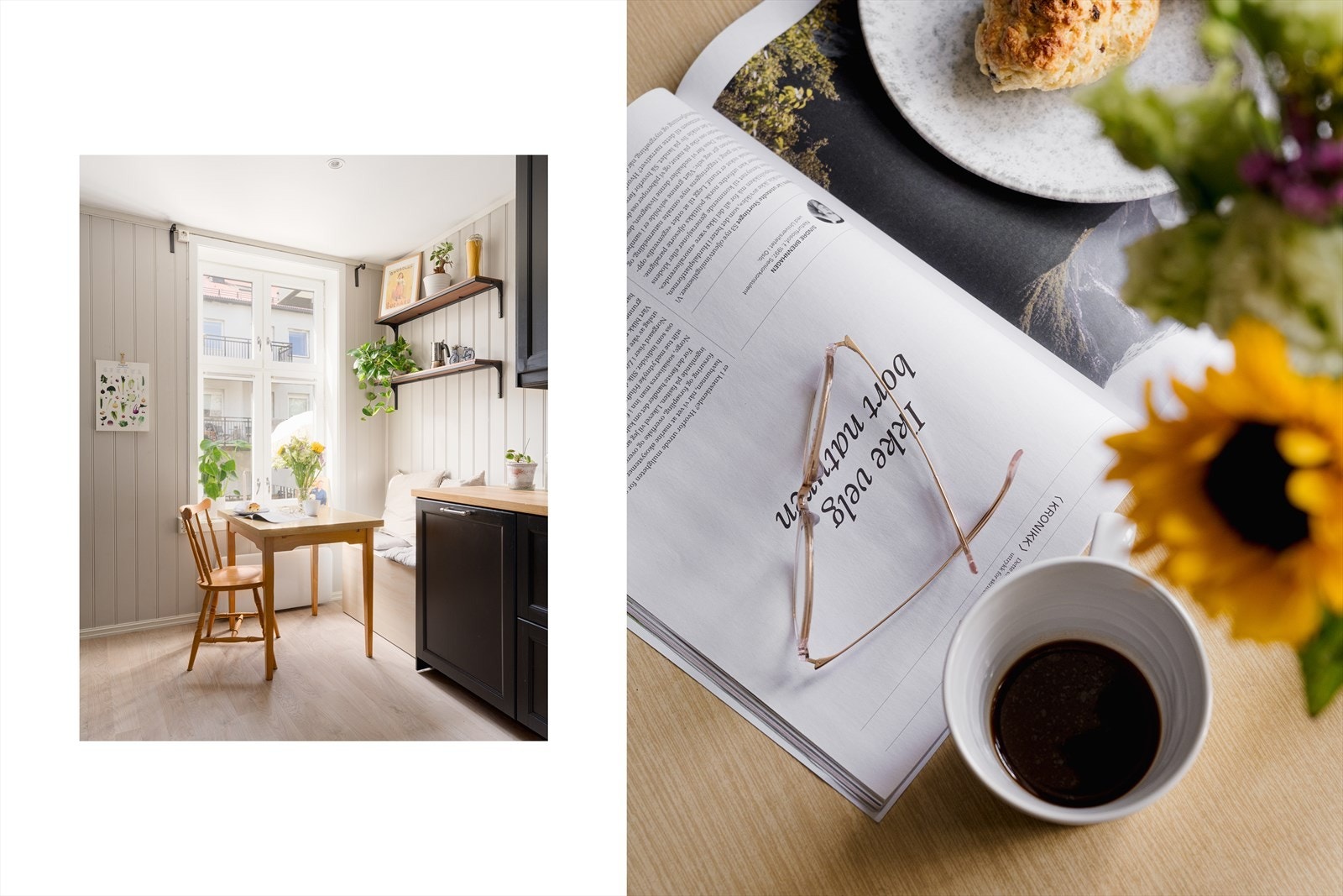 God plass til et koselig spisebord ved vinduet for raske frokoster i farta! Galleribilde