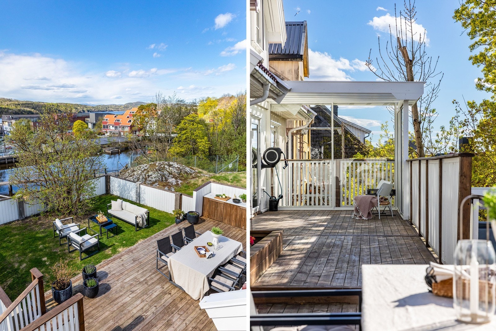 Pergola er oppført på begge sider, med glasstak som ikke er omsøkt eller godkjent. Glassene kan demonteres og erstattes med eksempelvis duk. Galleribilde