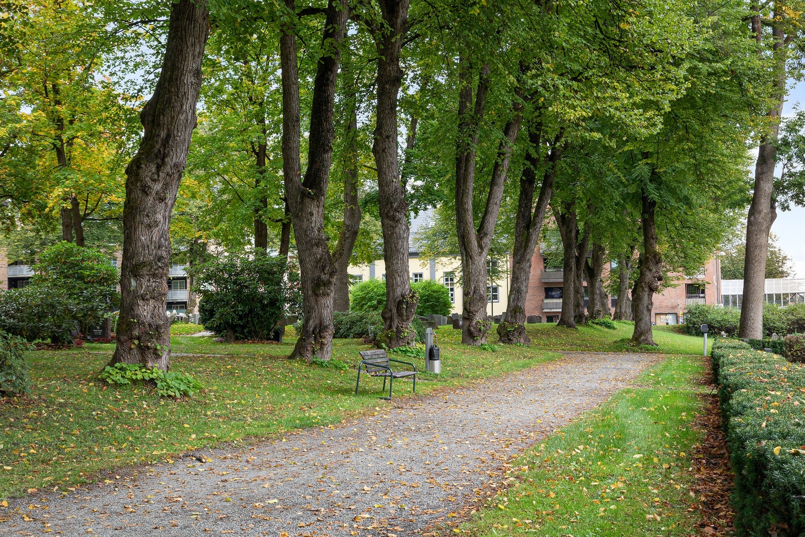 Naturskjønne omgivelser med sittebenker, park og gangavstand til "alt" en trenger i hverdagen Galleribilde