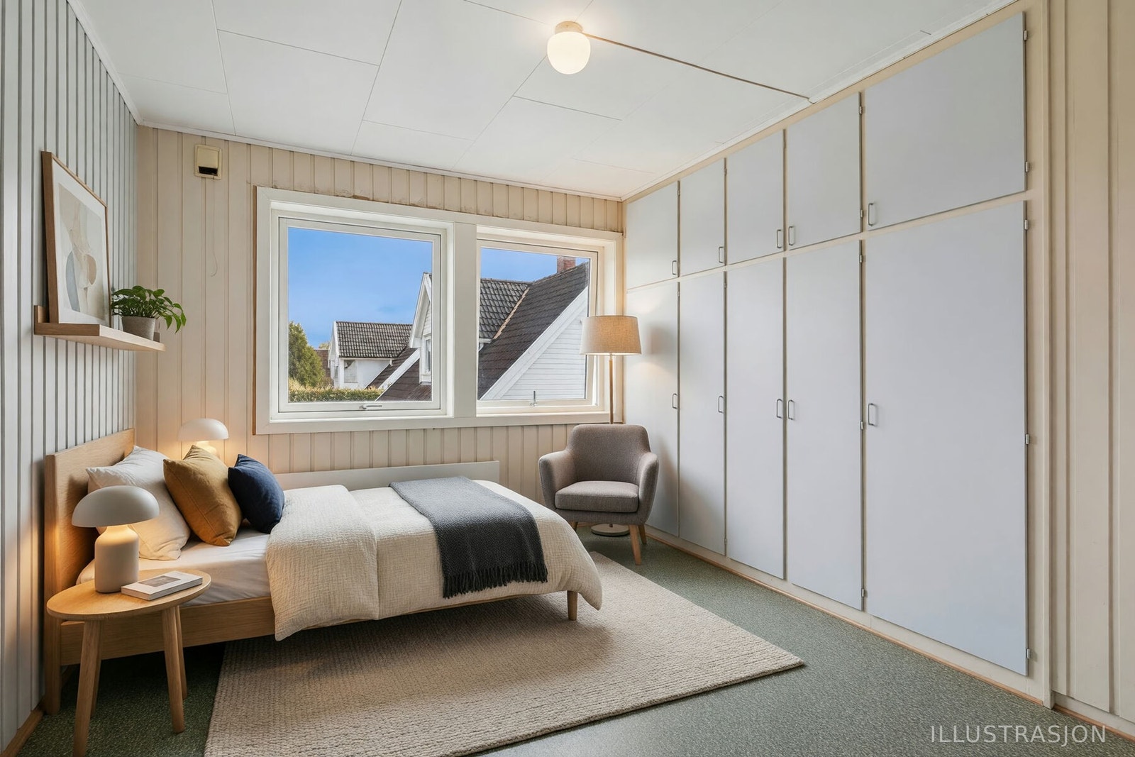 Soverom 1. (Møbler er KI-generert.) Galleribilde