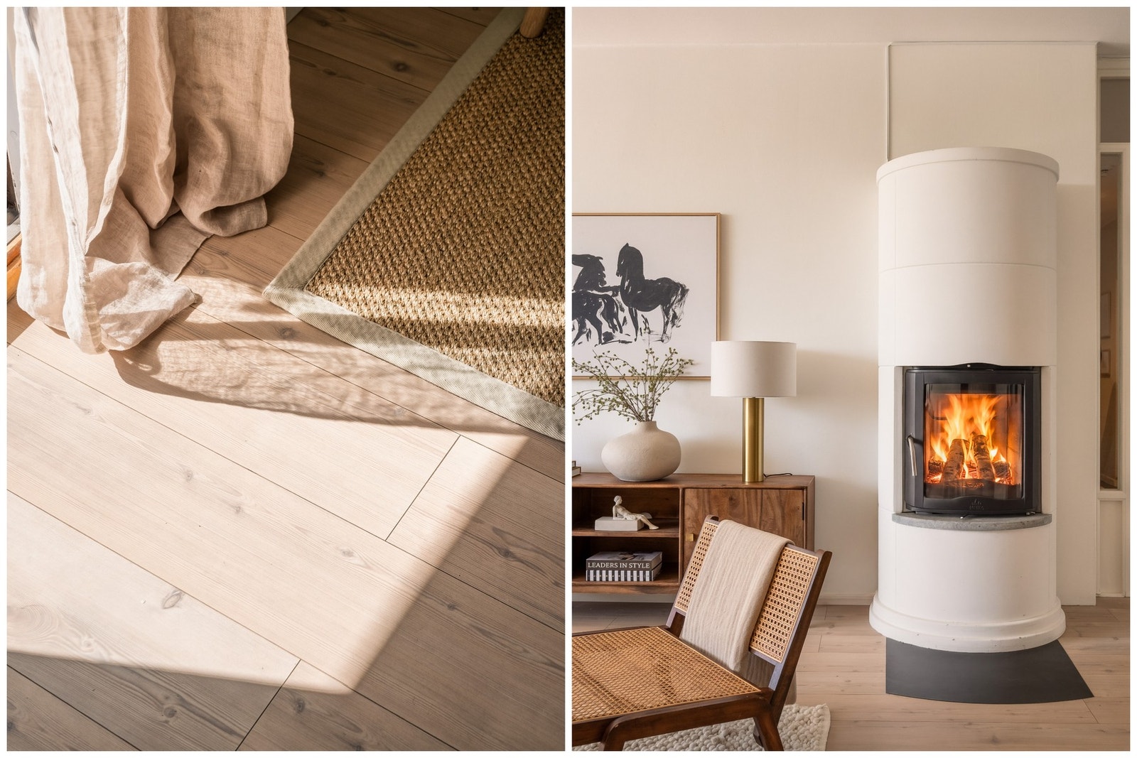 Boligen har også en elementpeis, som gir god varme og ekstra hygge på kalde vinterdager. Galleribilde