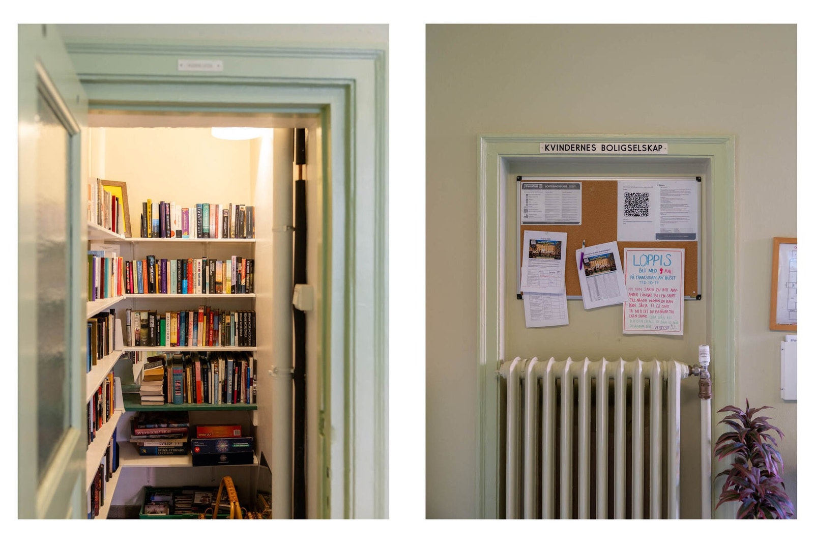 Det er bibliotek i bygget og her kan bøker lånes Galleribilde