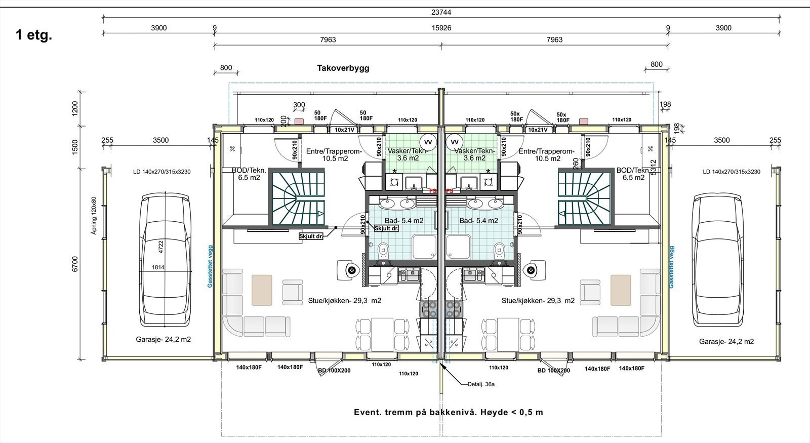 Planskisse 1. etasje - Enheten som selges er til venstre på bildet. Galleribilde