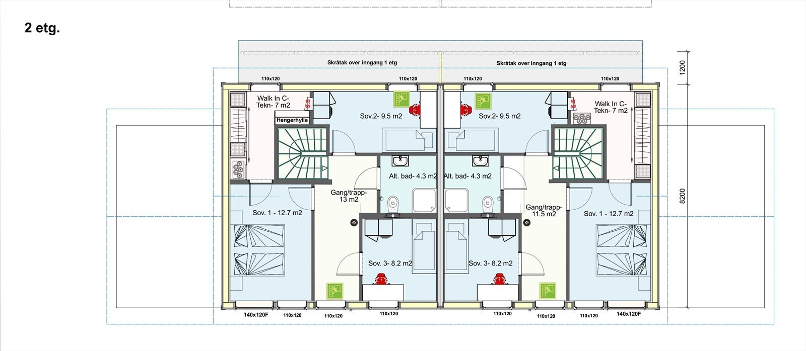 Planskisse 2. etasje - Enheten som selges er til venstre på bildet. Galleribilde