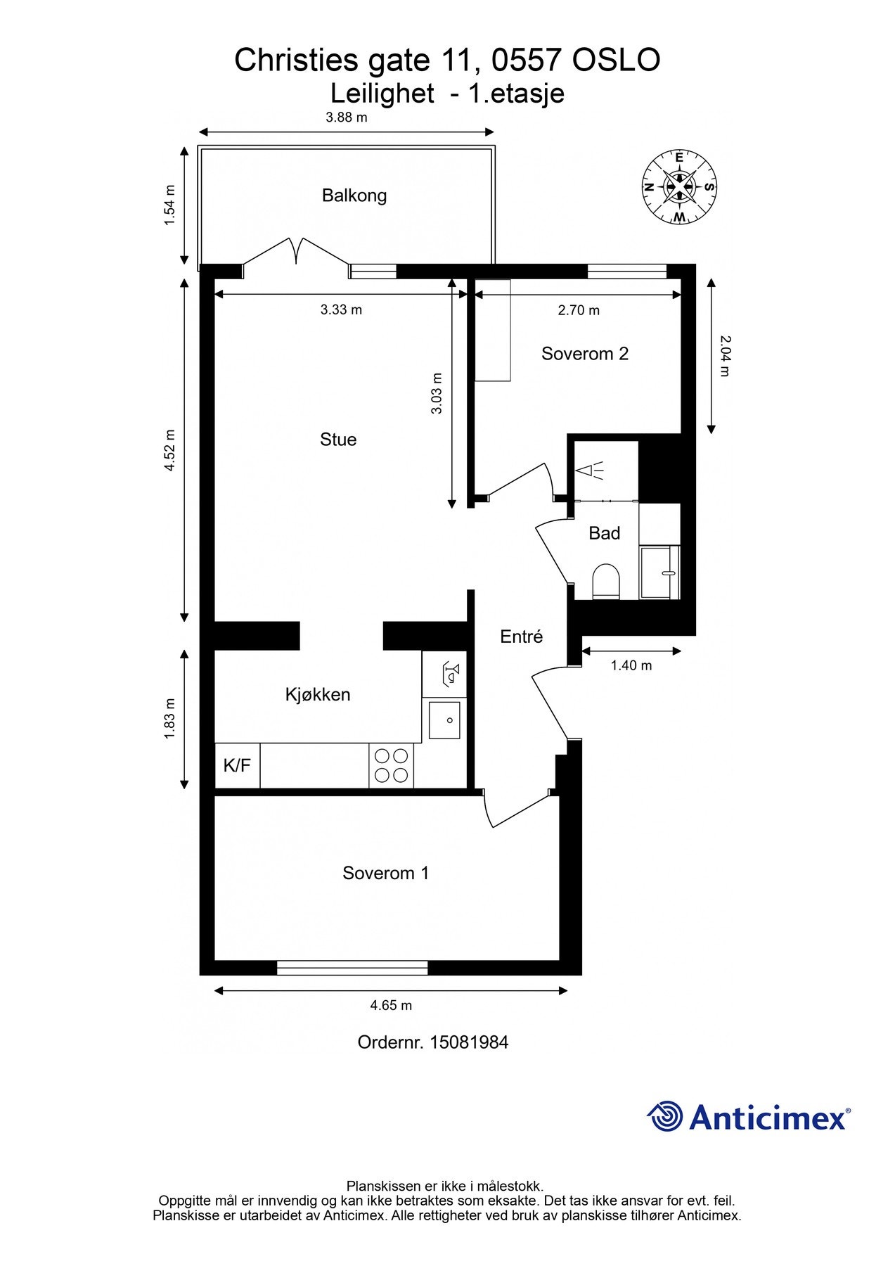 Plantegning. I tillegg disponerer leiligheten en kjellerbod på 4m², samt en loftsbod med gulvareal på 6m². Galleribilde