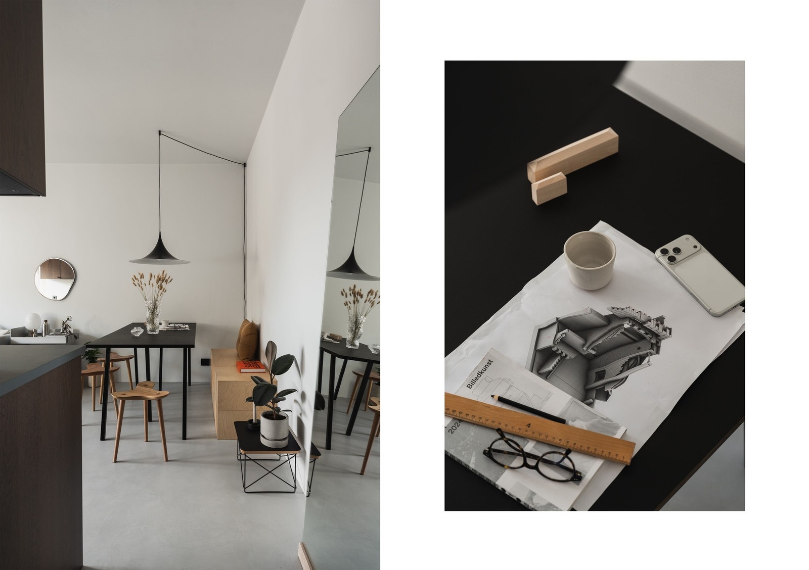 Gjennomførte overflater med mikrosementgulv og lyse vegger som skaper et rent og moderne uttrykk. Galleribilde