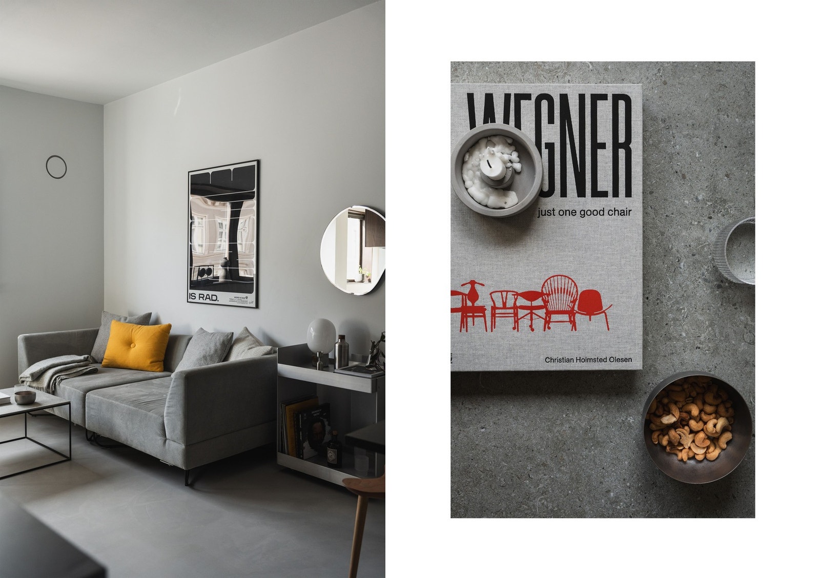 Mikrosement på gulv binder rommet sammen og gir et rent, arkitektonisk preg. Galleribilde