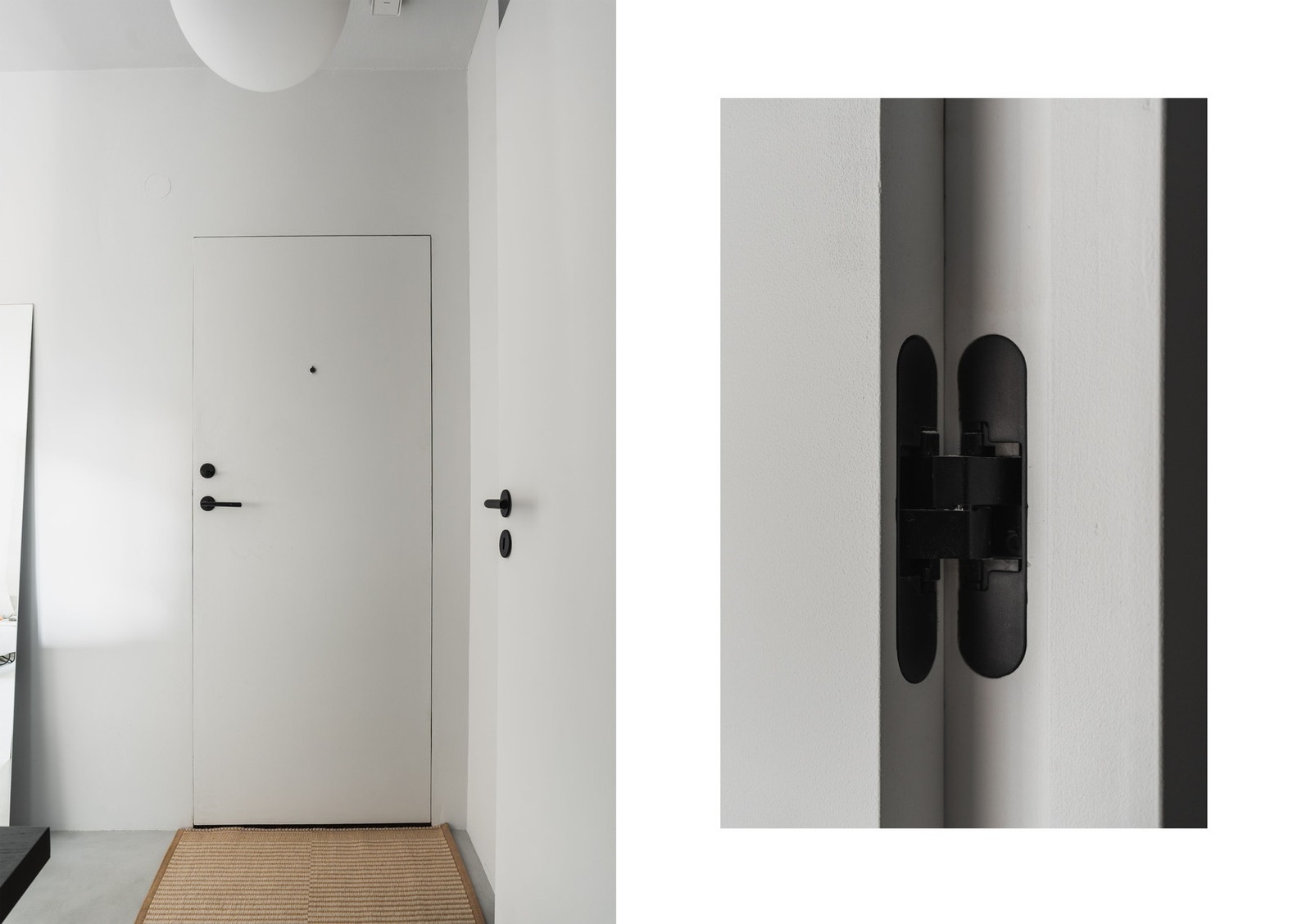 Skjulte dørhengsler på ytterdør og baderomsdør gir et renere og mer minimalistisk uttrykk. Galleribilde