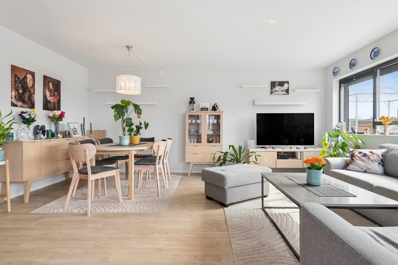 God plass til både sofa/TV-krok og spisegruppe. Galleribilde