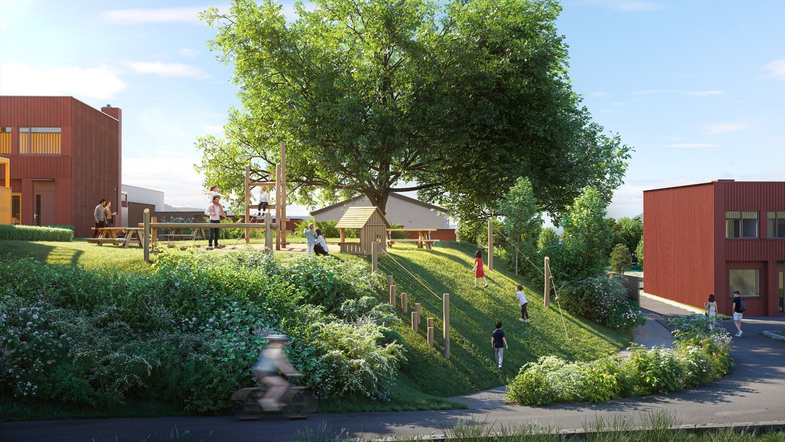 Sentralt i prosjektet vil det etableres en romslig og flott lekeplass Galleribilde