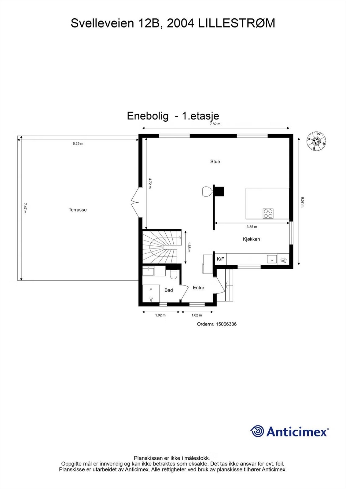 Plantegning over 1.etasje med terrasse. Galleribilde