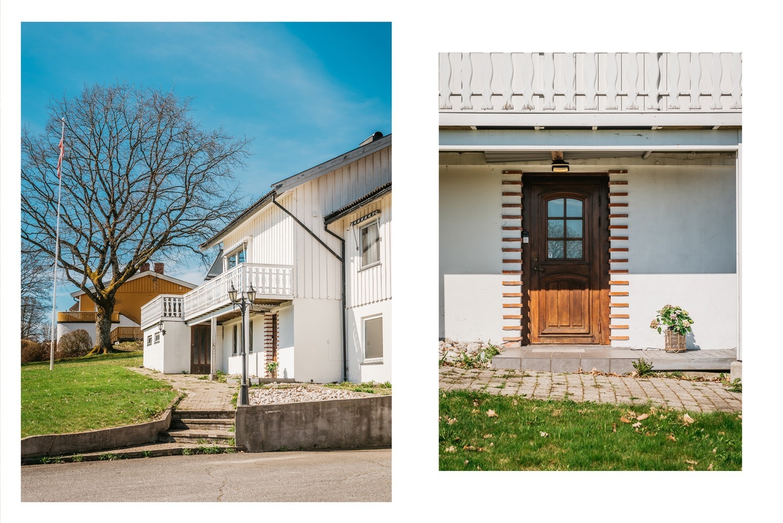 Det er asfalt i gårdsplassen og steinlagt inngangsparti. Praktisk og lettstelt. Galleribilde