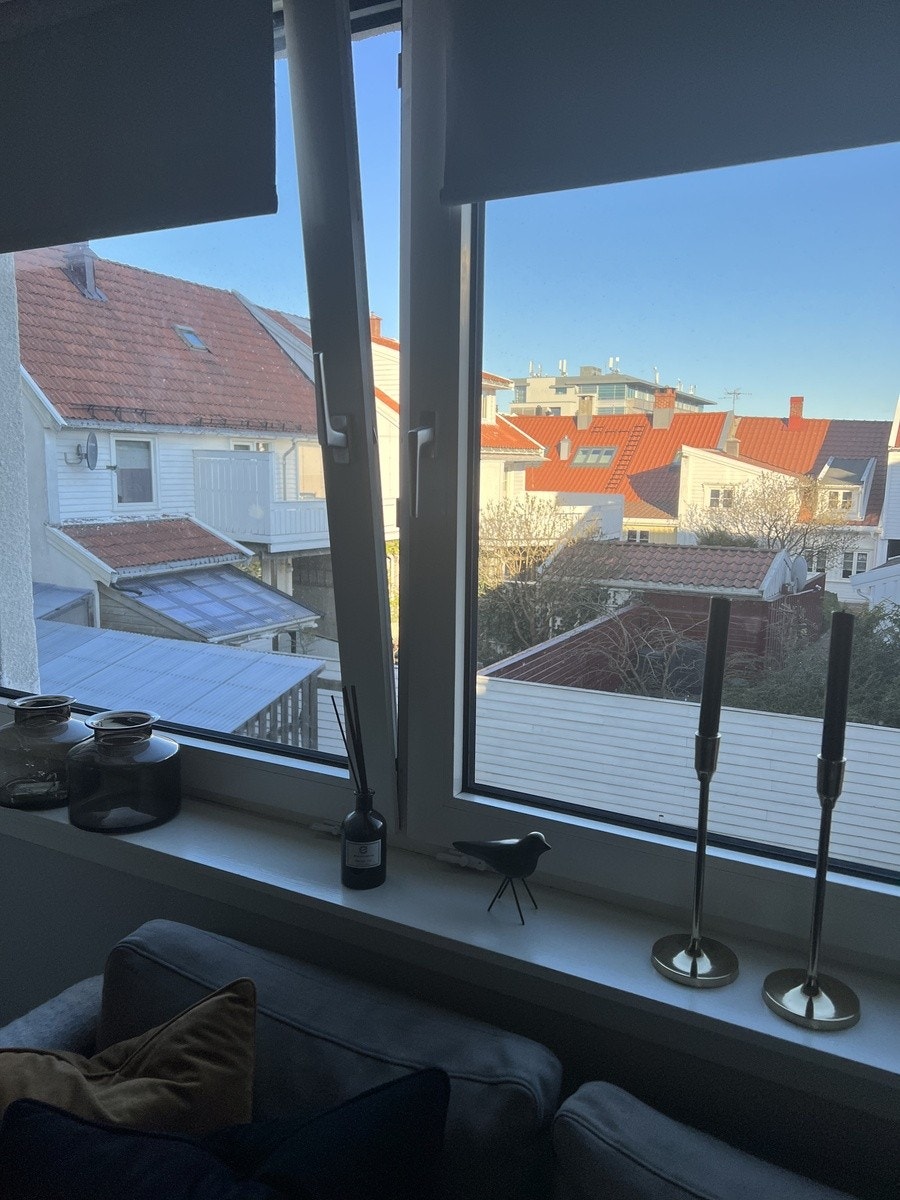 Vinduene i leiligheten er vendt mot bakgården og gir både mye dagslys, og rolige omgivelser. Galleribilde