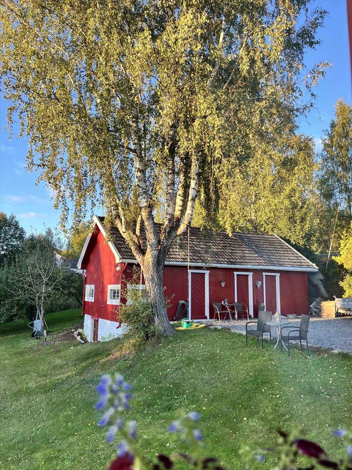 Det røde uthuset skaper en idyllisk ramme rundt tunet. Galleribilde
