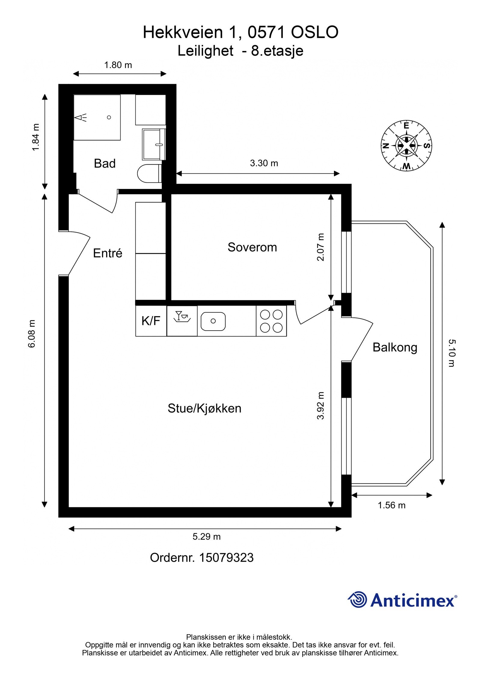Plantegning med mål. Galleribilde