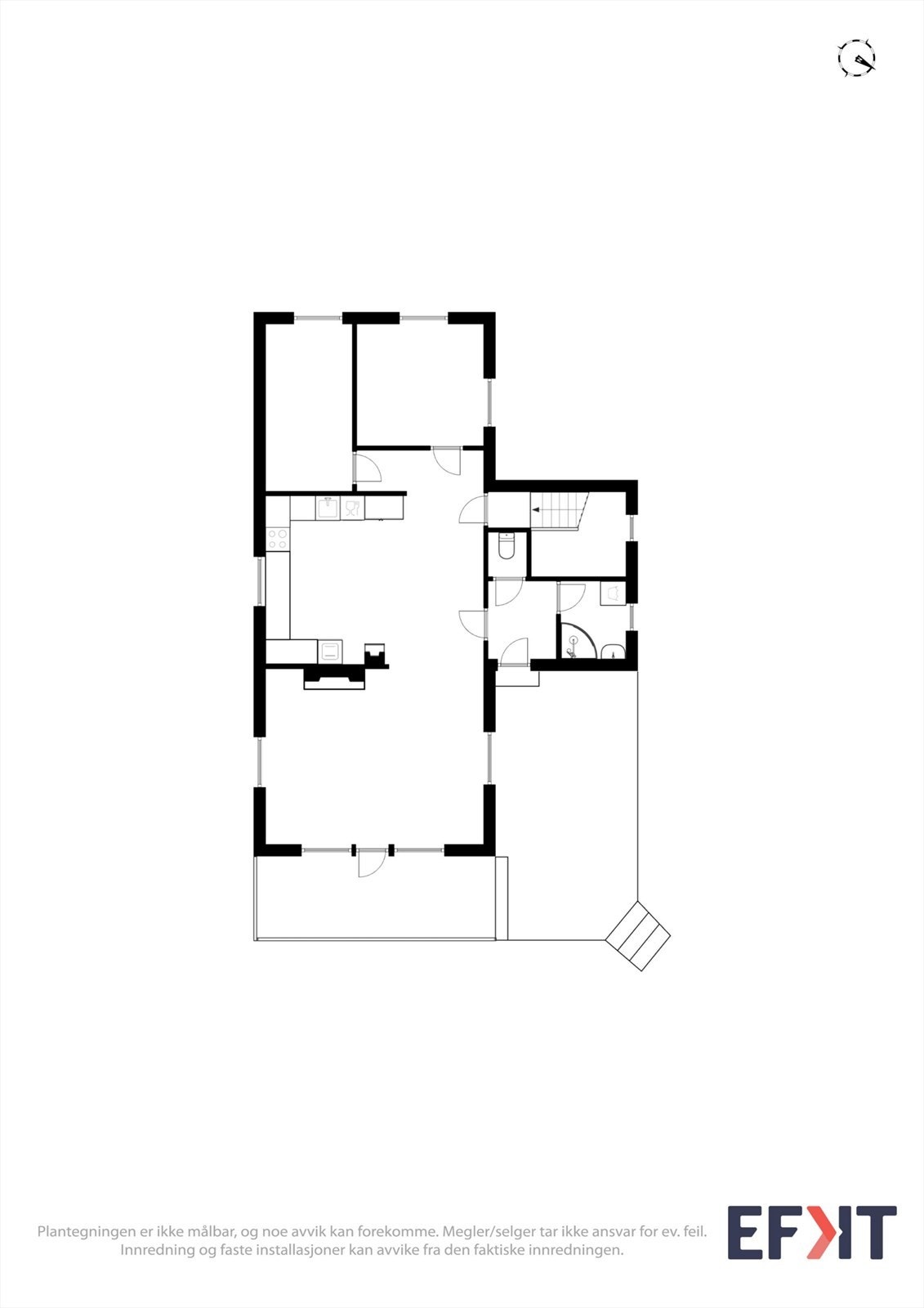 Hovedetasjen har en arealeffektiv planløsning som samler stue, kjøkken, bad, toalettrom og soverom på ett plan. Galleribilde