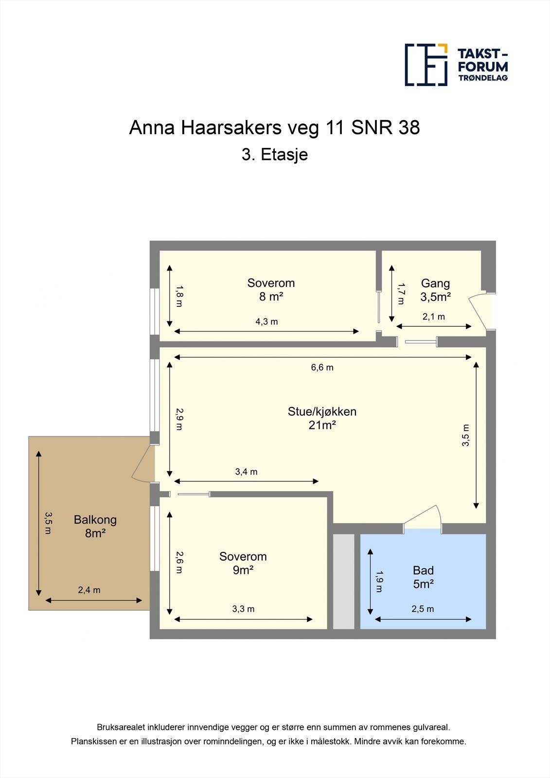 Planskisse for leiligheten i 3. etasje. Galleribilde