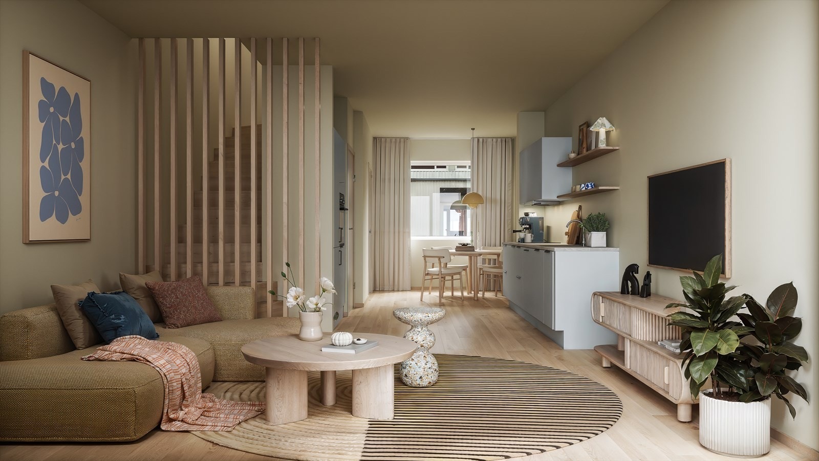 Lys og flott stue med utgang til vestvendt terrasse og hage Galleribilde