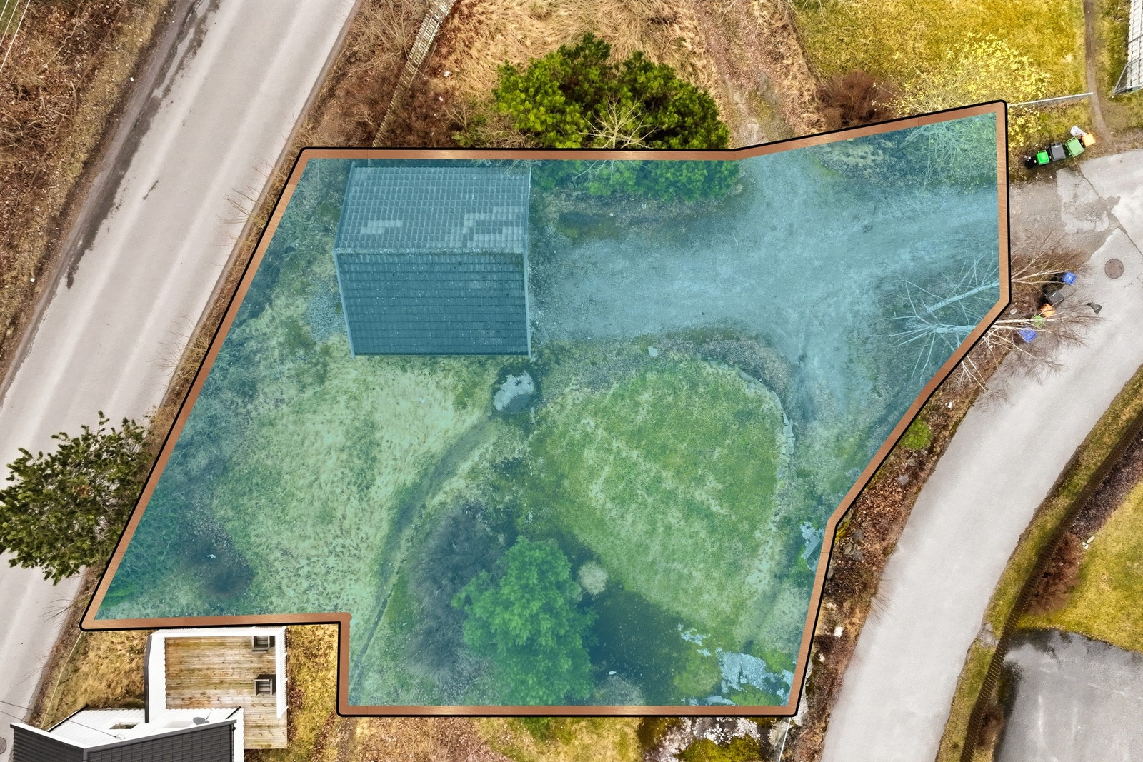 Dronefoto med stipulert tomtegranse. Foto: THT Foto Galleribilde