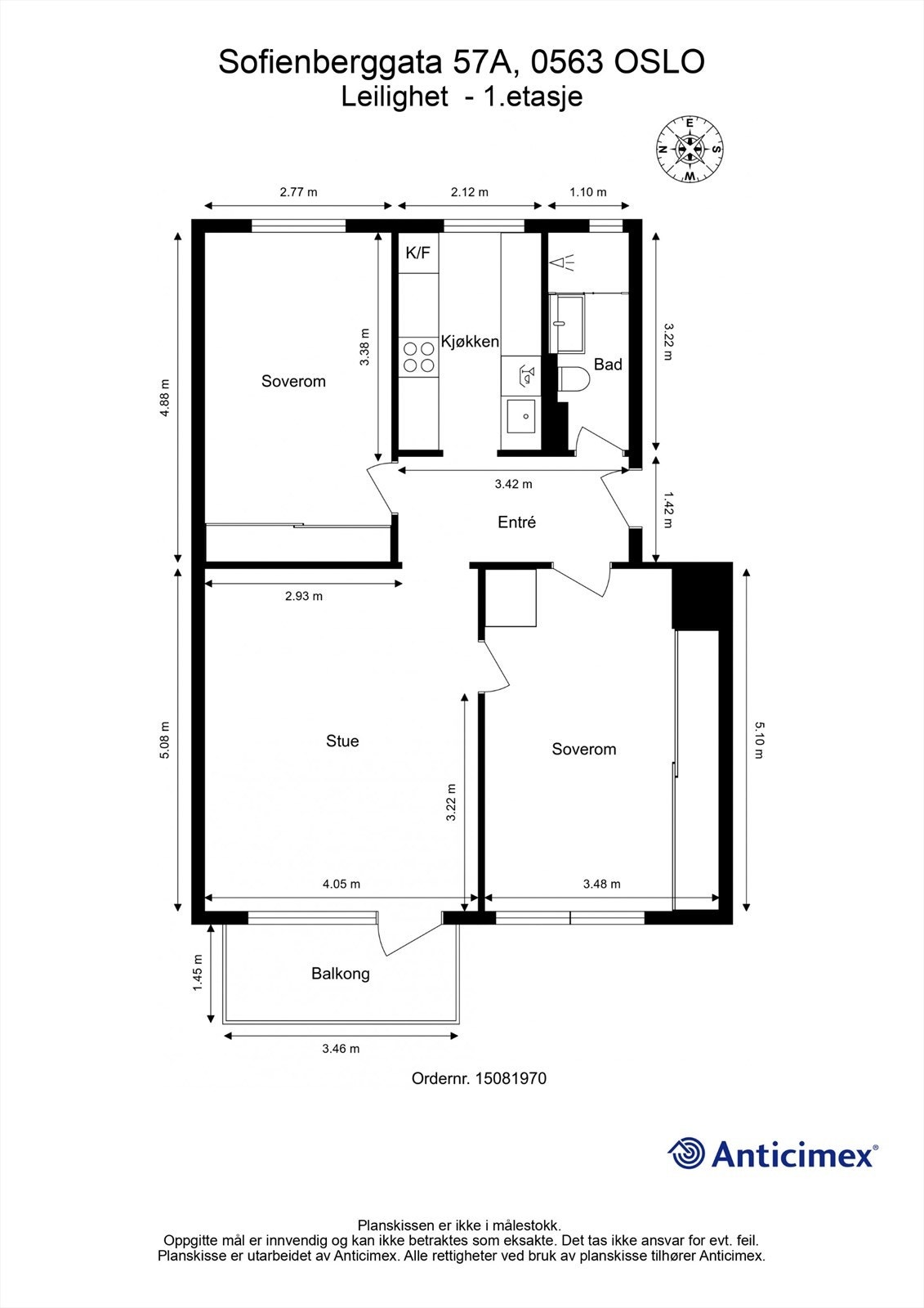 Leiligheten har en god planløsning med to soverom og adkomst til alle rom fra entréen. Galleribilde