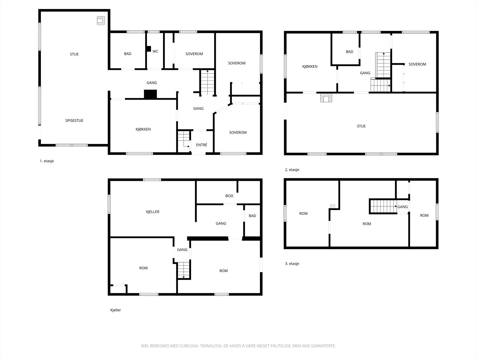 Boligen har en innholdsrik planløsning fordelt på fire plan, med separate kjøkken og stuer i første og andre etasje, samt praktiske boder og lagringsrom i kjeller og på loft. Galleribilde