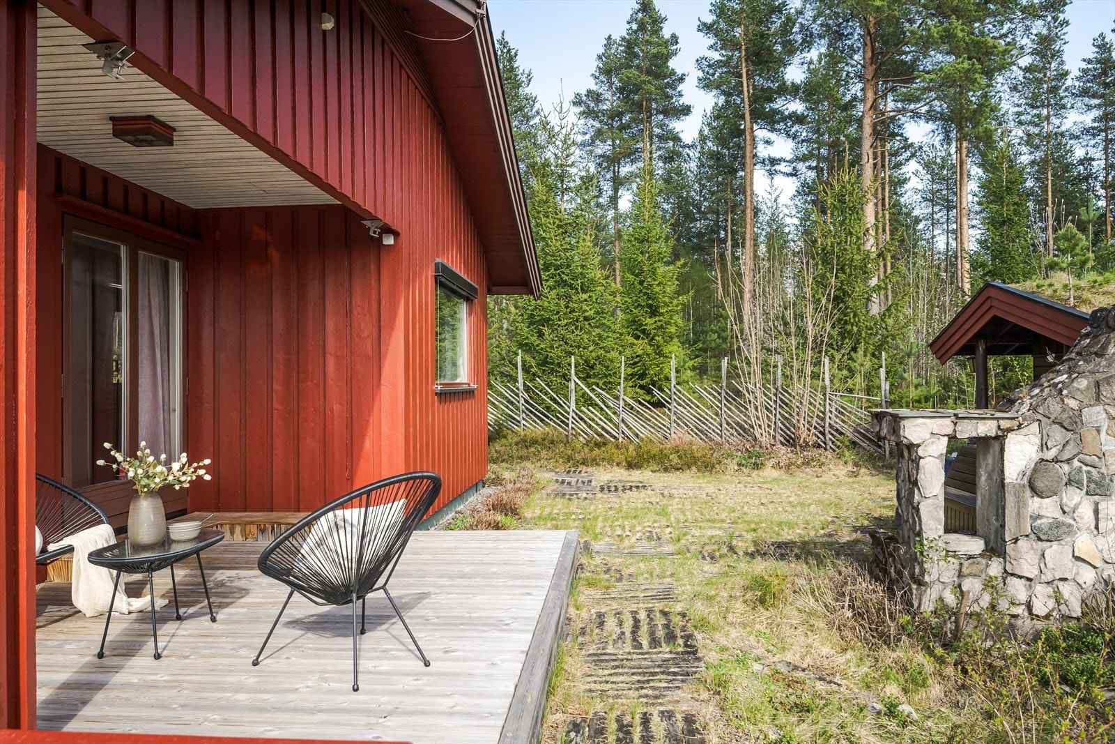 Fra stuen er det utgang til en dels overbygget og koselig terrasseplatting. Galleribilde