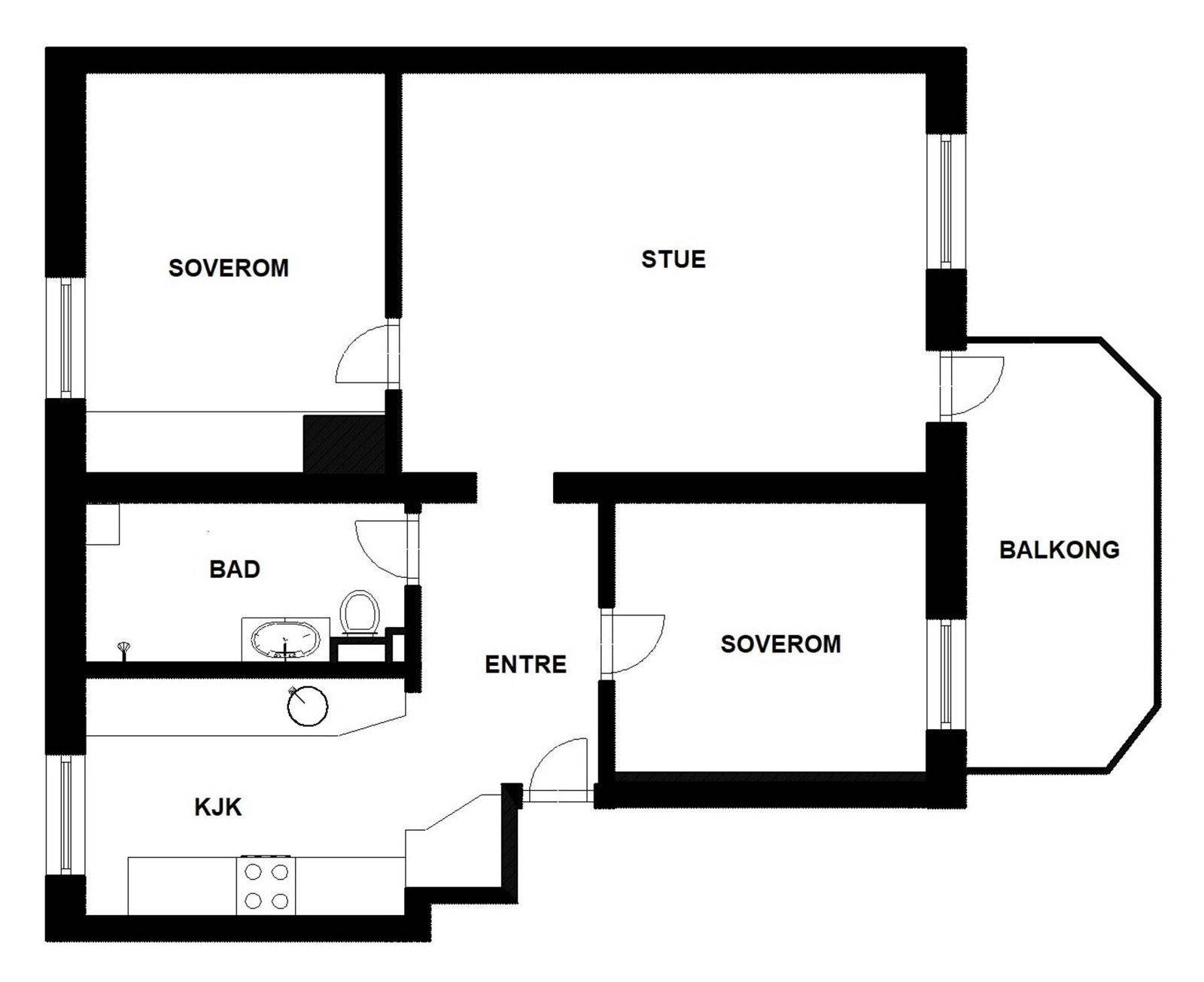 Planskisse. Leiligheten disponerer loftsbod og 2 kjellerboder i tillegg. Galleribilde