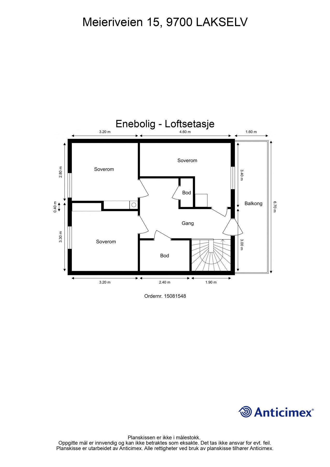 Plantegning av loftsetasjen. Galleribilde