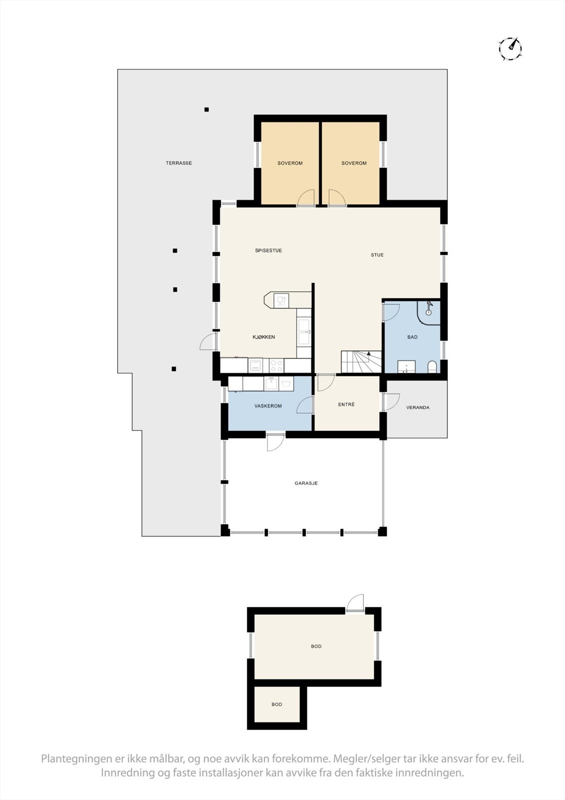 Plantegning hovedetasje og uthus. Galleribilde