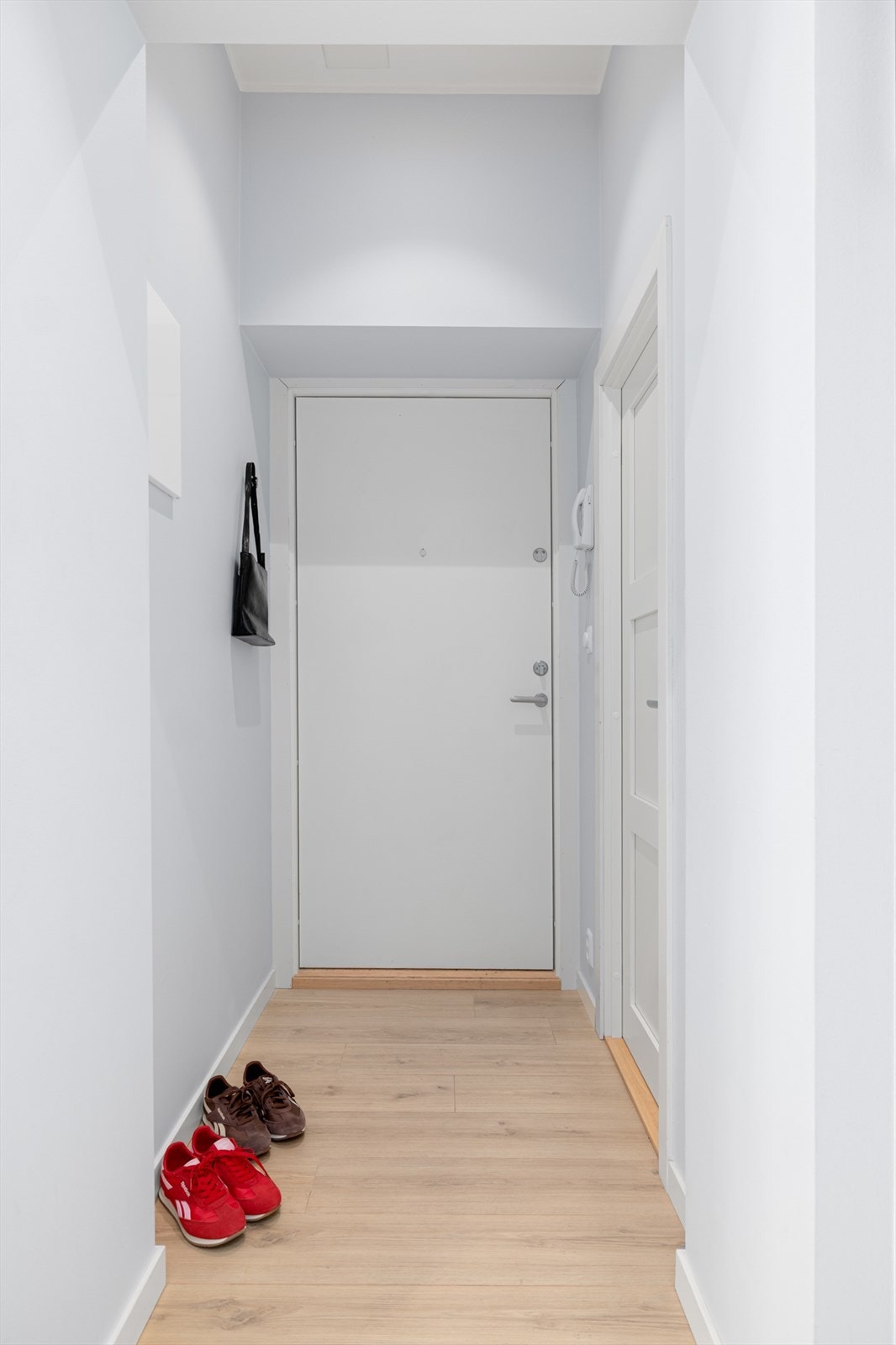 Hyggelig Entréen hvor det er plass til skoskap på veggen om ønskelig. Du har også inngang til romslig innvendig bod her. Galleribilde