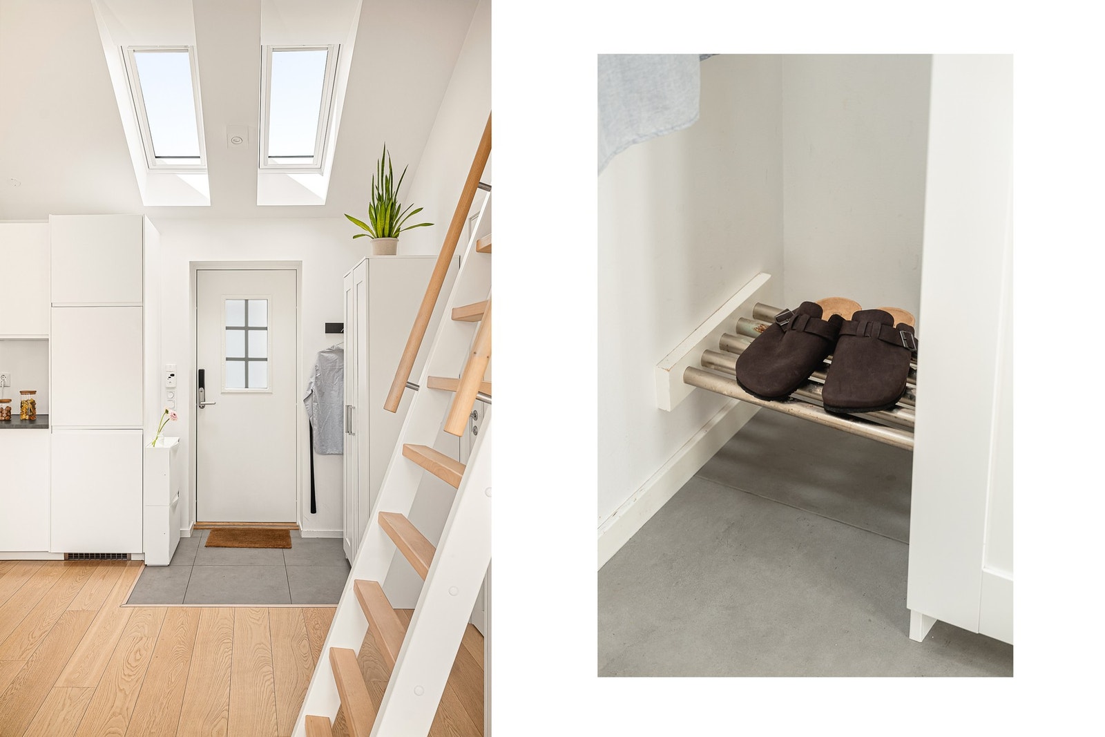- Entréen har en praktisk flislagt del med garderobeskap og plass til skohyller - Galleribilde