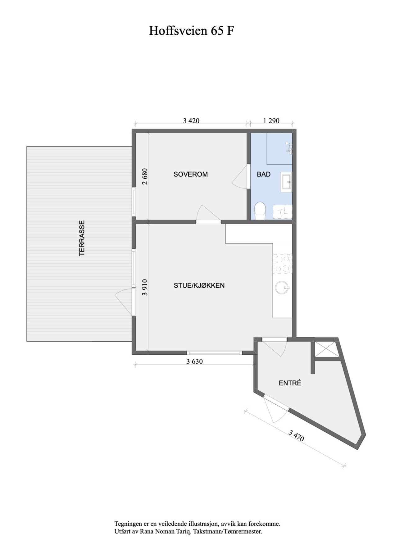 Målsatt plantegning av leiligheten. Galleribilde