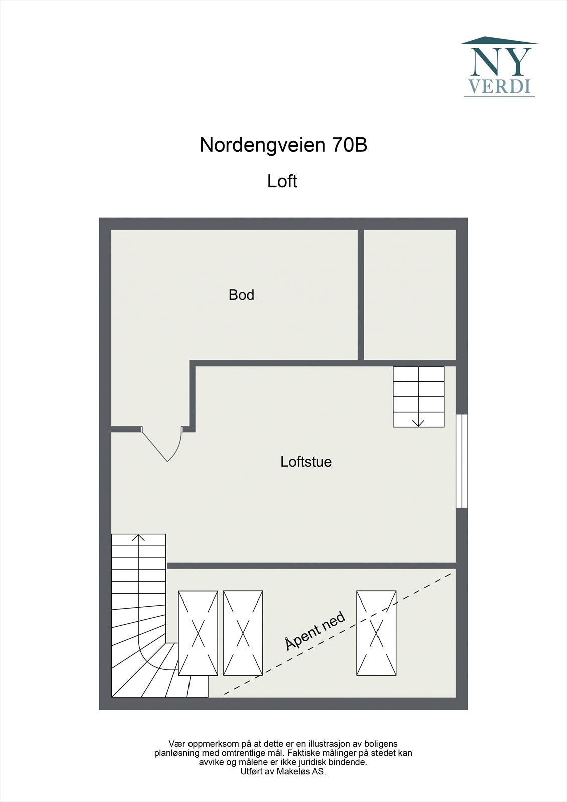 Plantegning loft. Loftet er ikke måleverdig pga. lav takhøyde. Galleribilde