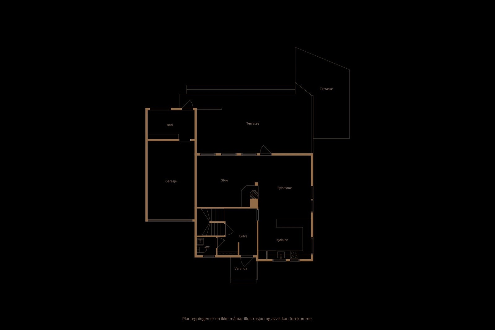 1. etg: Stue, spisestue, kjøkken, wc, entré og bod. Galleribilde