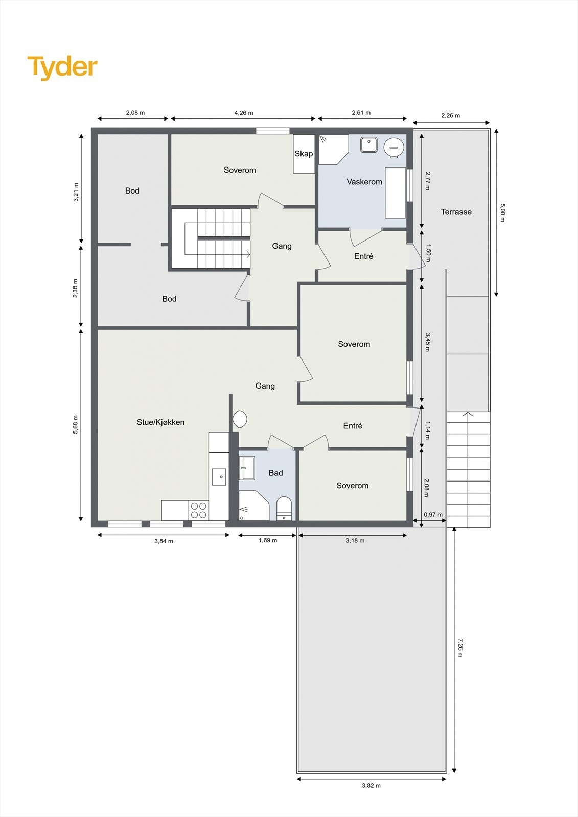 Underetasjen rommer to/tre soverom (Det ene soverommet er søkt om, men ikke fått ferdigattest på tiltaket), bad, vaskerom og en separat del med egen inngang. Galleribilde