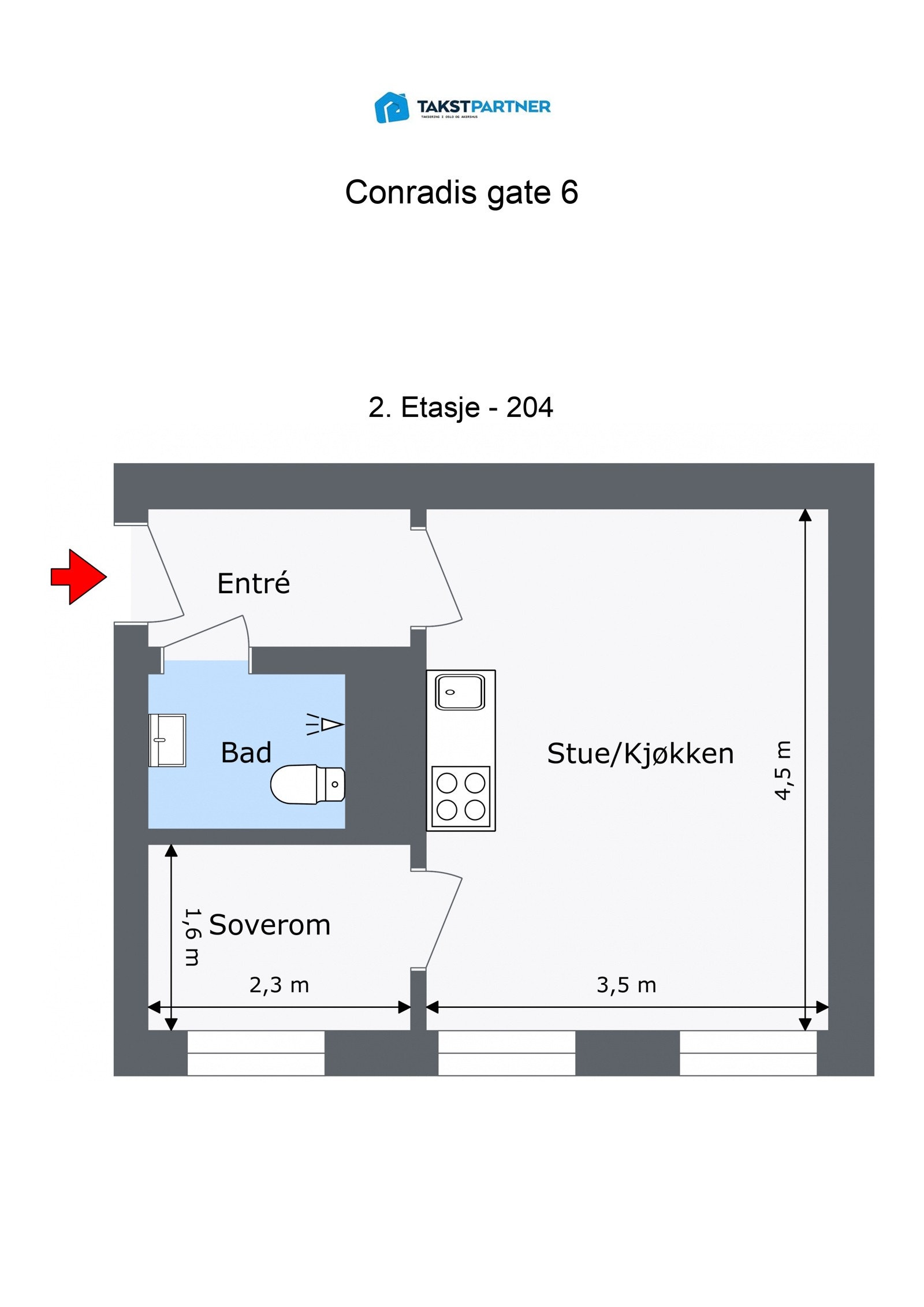 Plantegning 2. etasje. I tillegg disponerer leiligheten en loftsbod på ca. 1m². Galleribilde
