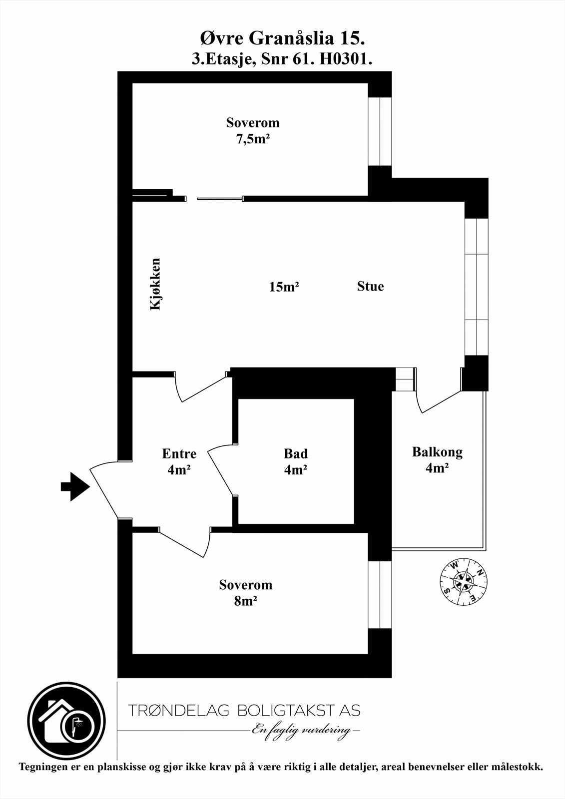 Planskisse for leiligheten i 3. etasje. Galleribilde