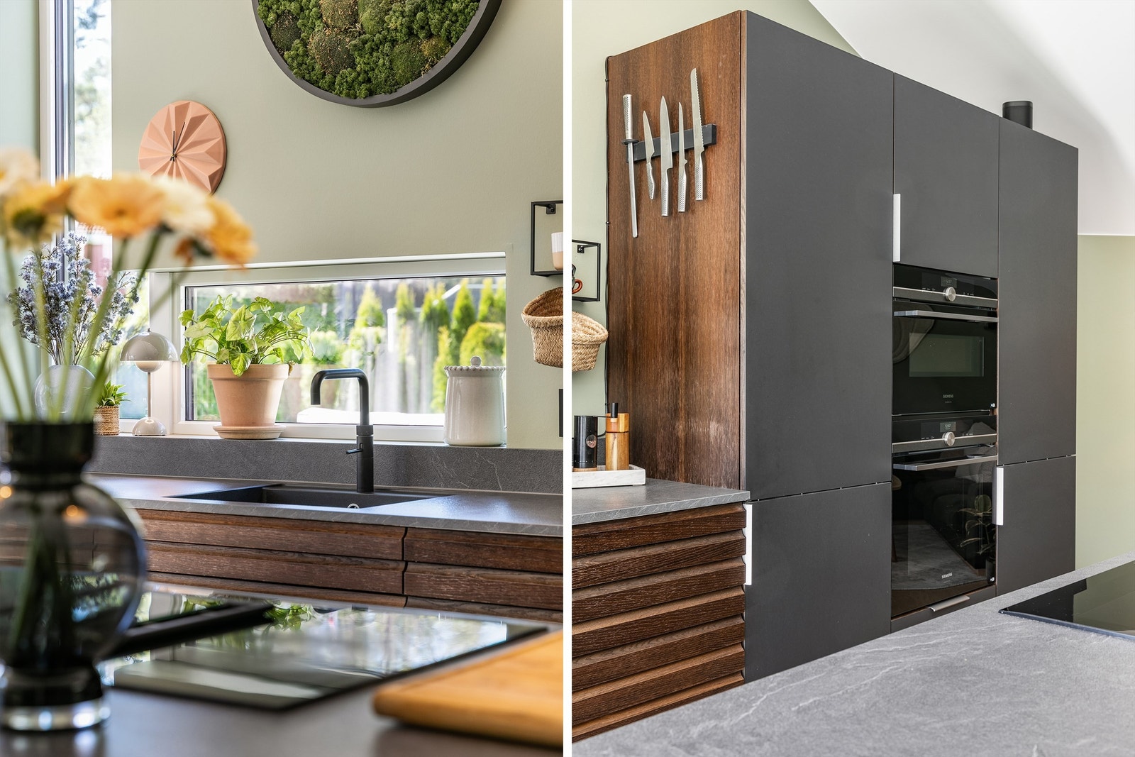 Kjøkkeninnredningen er fra JKE Design og kombinerer nordisk minimalisme med funksjonalitet. Alle hvitevarer er integrert og medfølger. Galleribilde