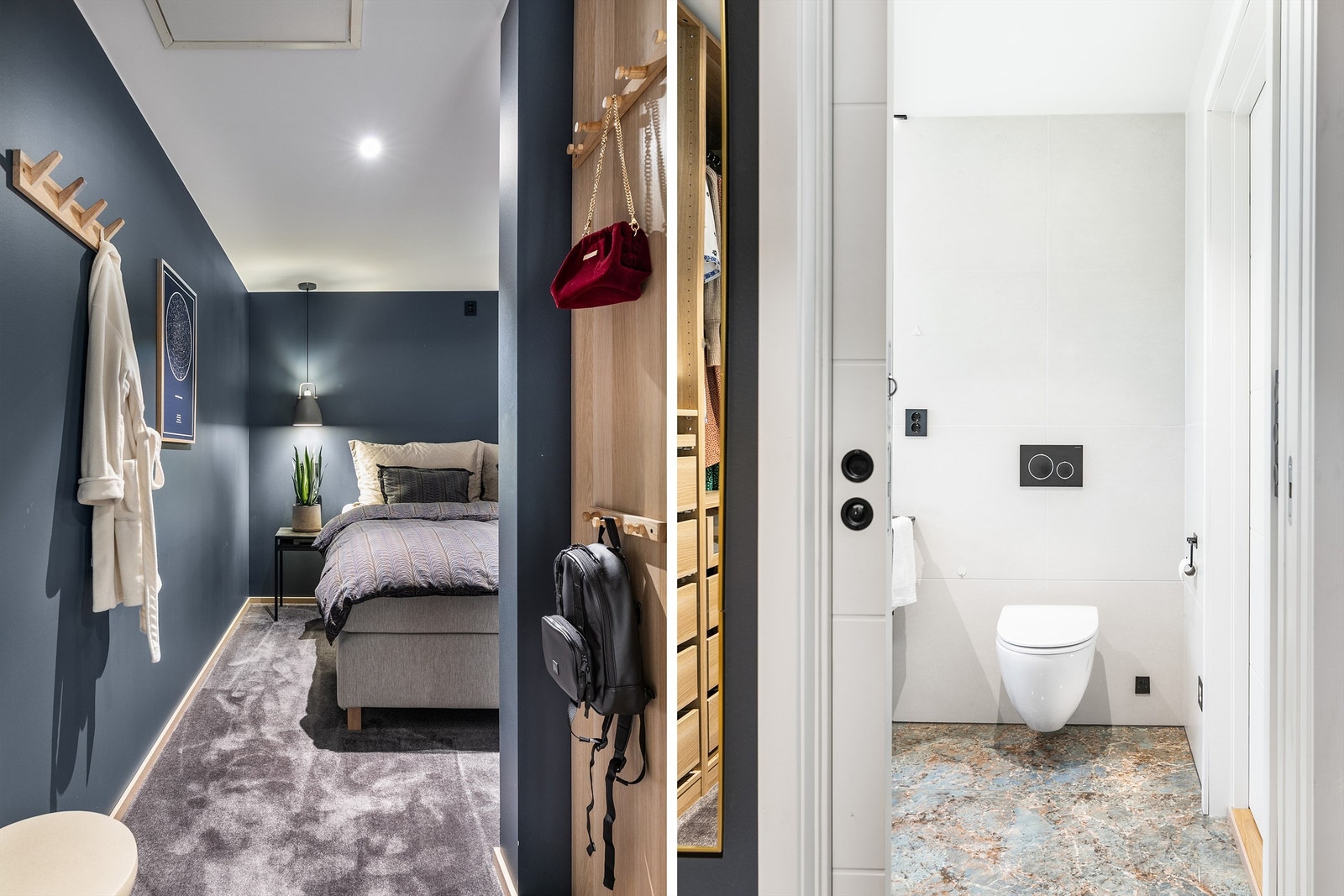 Hovedsoverommet har kvaliteter som walk-in closet og forbindelse til badet som i høyeste grad rettferdiggjør betegnelsen master bedroom. Galleribilde