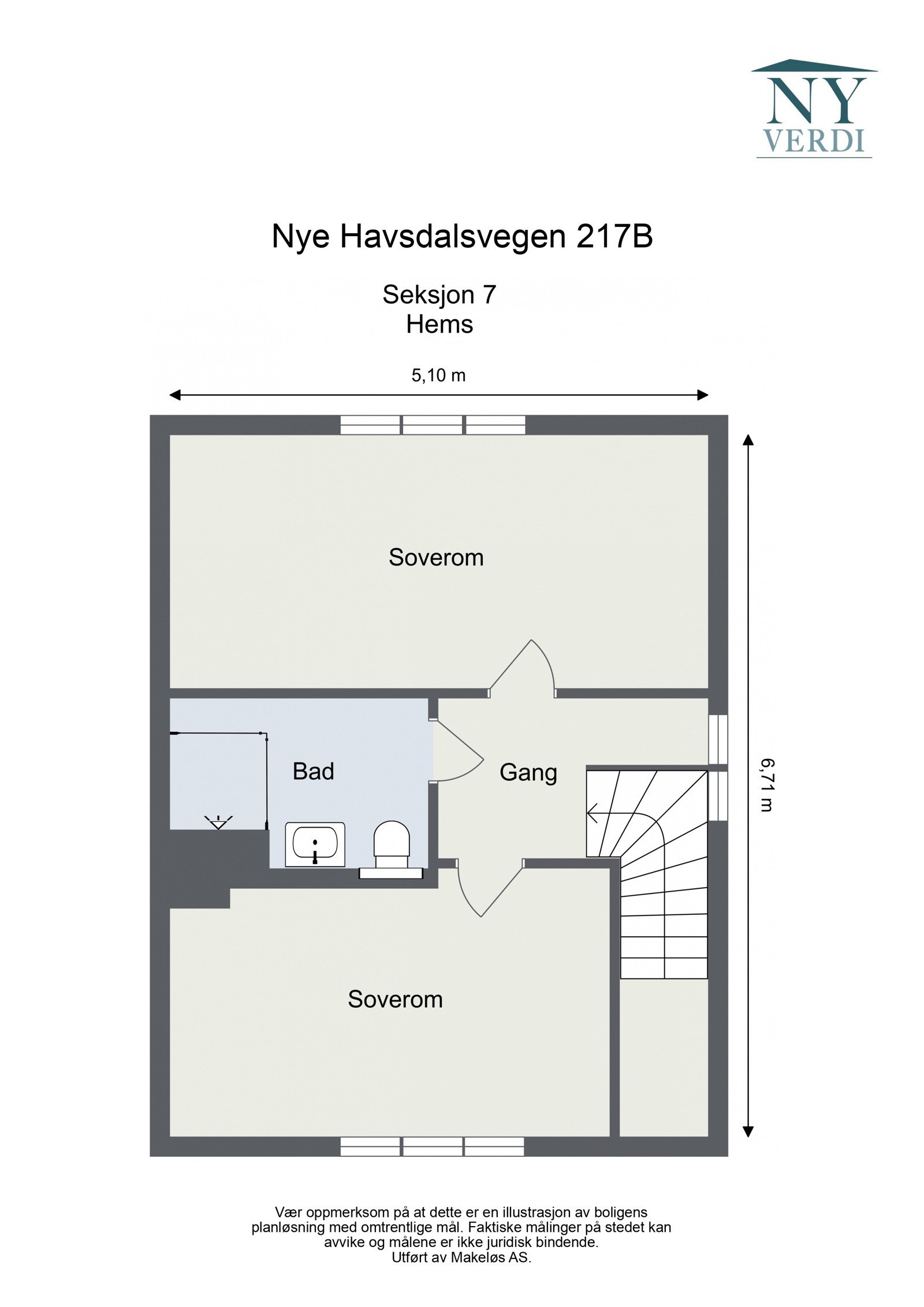 Plantegning hemsetasje - illustrasjon, avvik kan forekomme Galleribilde