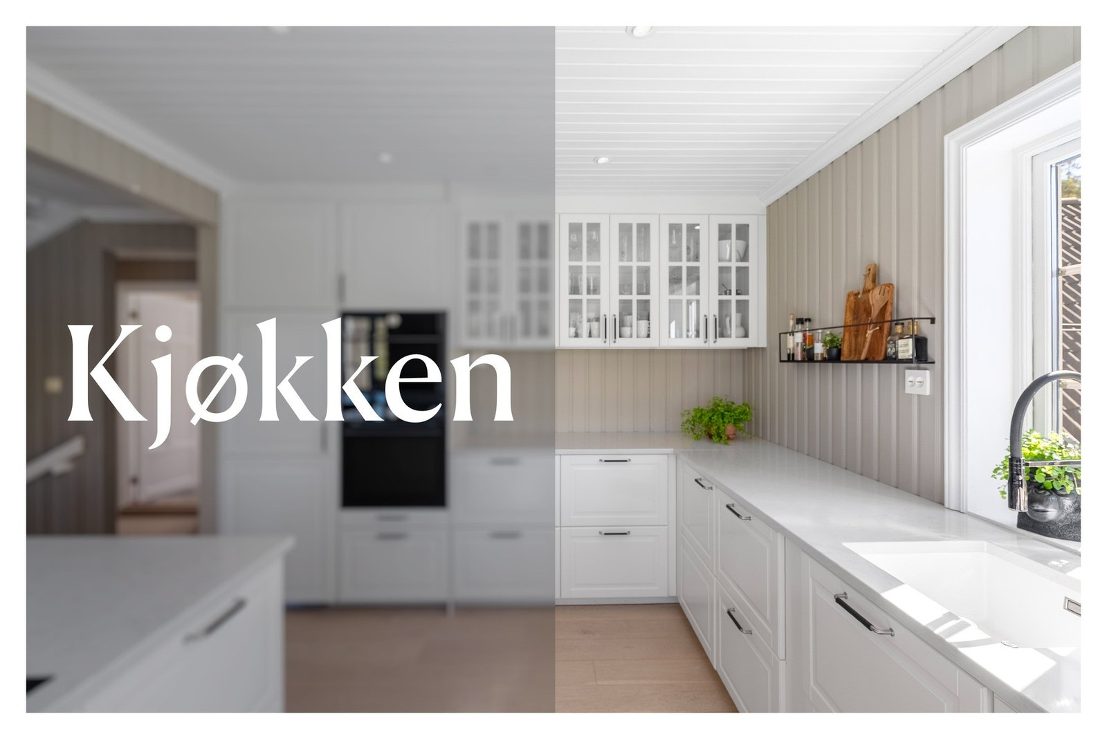 Lys og innbydende kjøkken med tidløst design og gode arbeidsflater Galleribilde