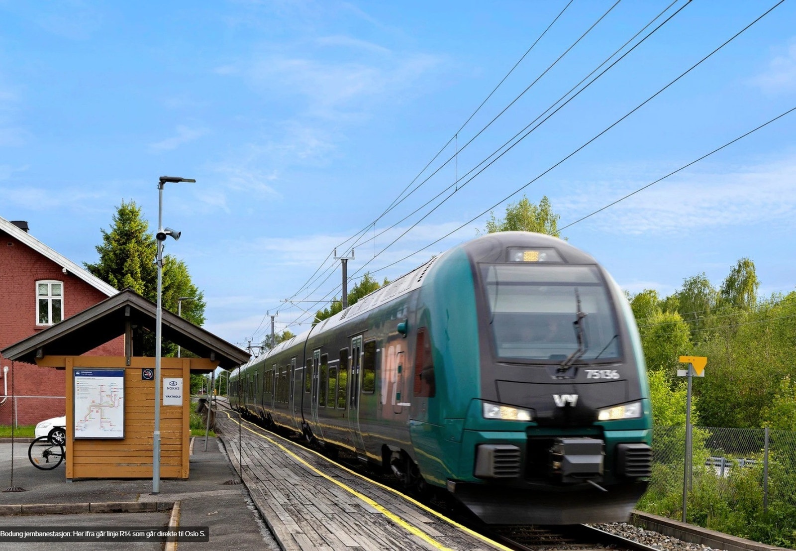 Bodung jernbanestasjon, her ifra går linje R14 direkte til Oslo S. Galleribilde