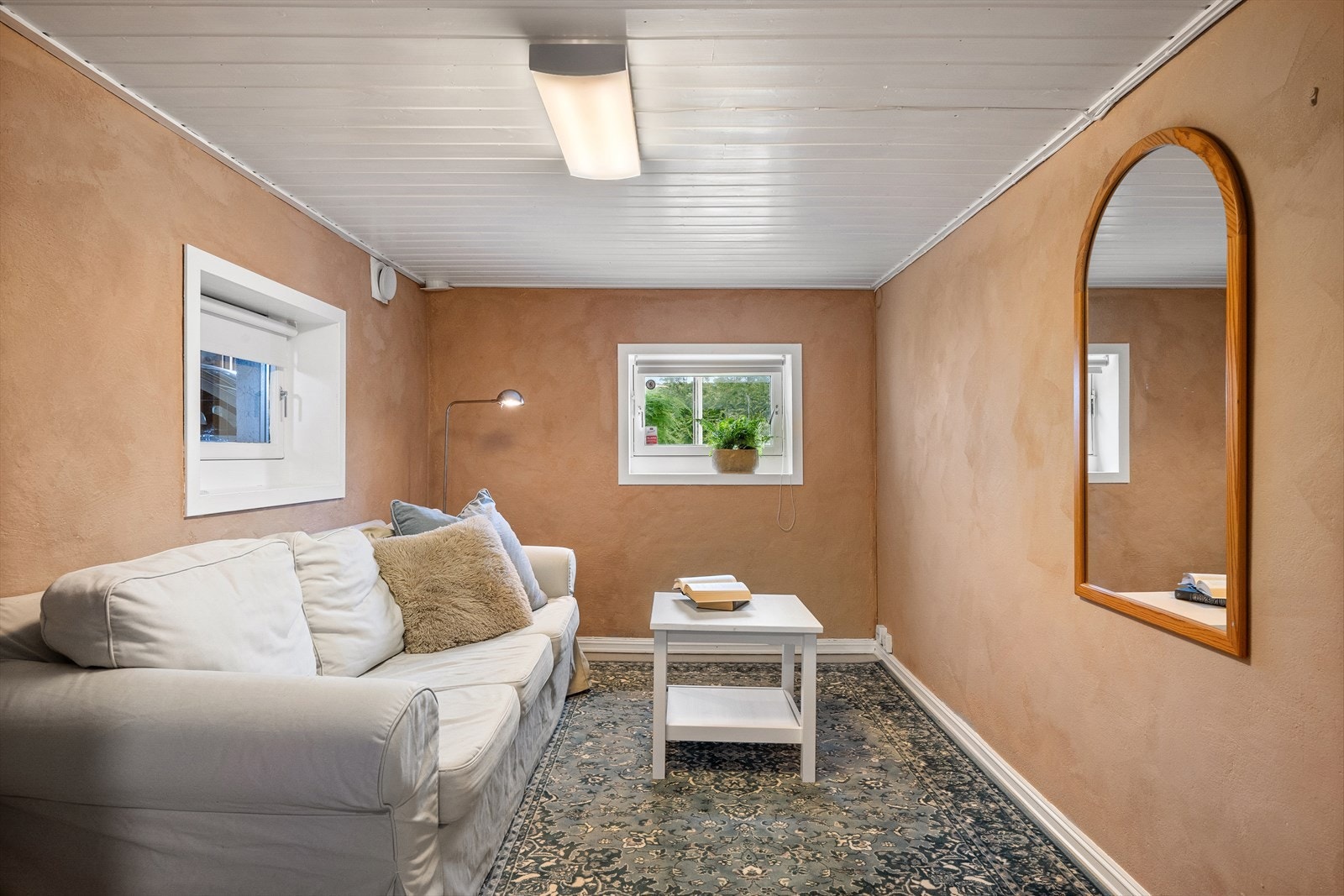 Allrom i kjelleren med vegger av laftet plank, et fleksibelt rom for ulike behov. Galleribilde