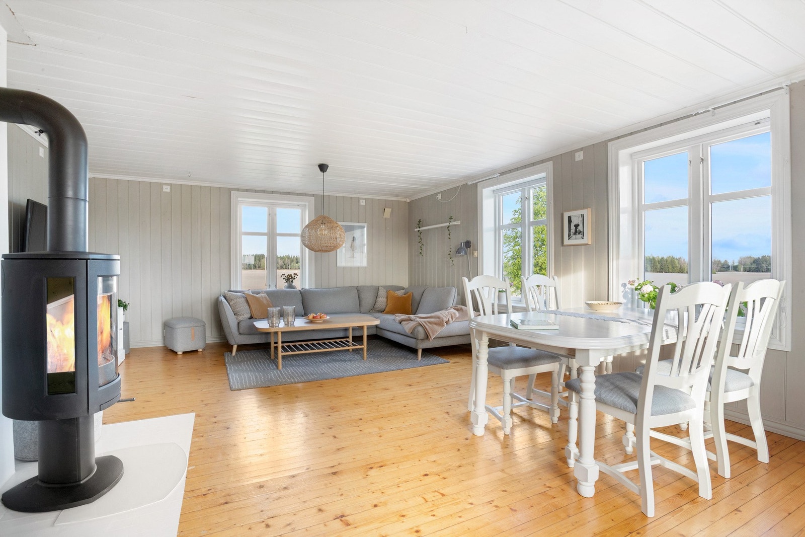 Mye lys inn stuen og god utsikt ut fra stuen Galleribilde