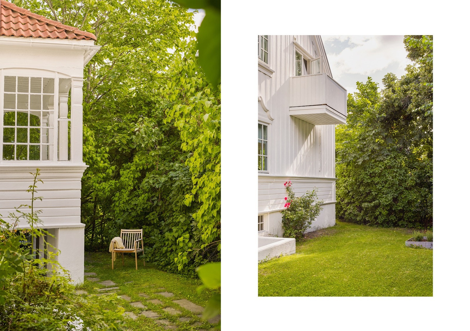 Den hvitmalte panelkledningen, de klassiske sprossevinduene, takformen og den enkle, men presise detaljeringen gir huset et elegant og varig uttrykk. Galleribilde