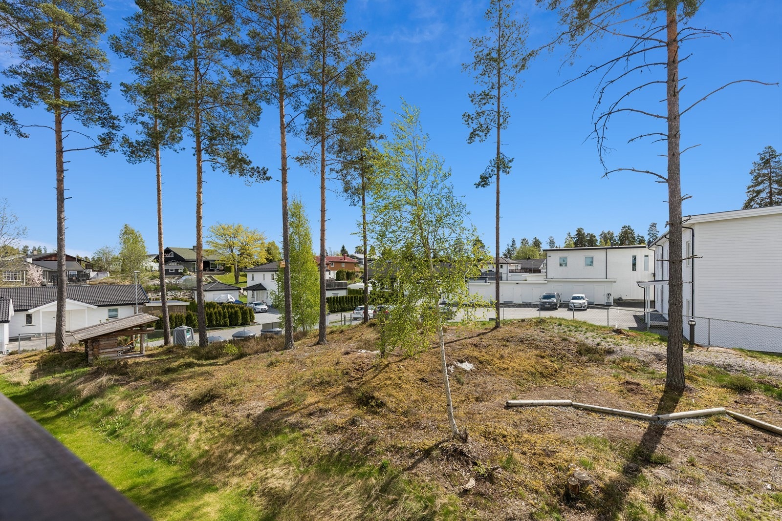 Tomten er opparbeidet med plenarealer, prydbusker og diverse beplantning. Galleribilde