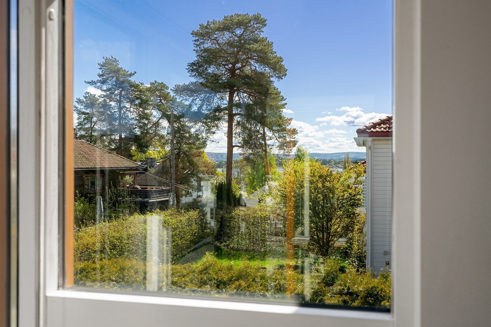 Hyggelig utsyn mot det frodige nabolaget og sjøen. Galleribilde