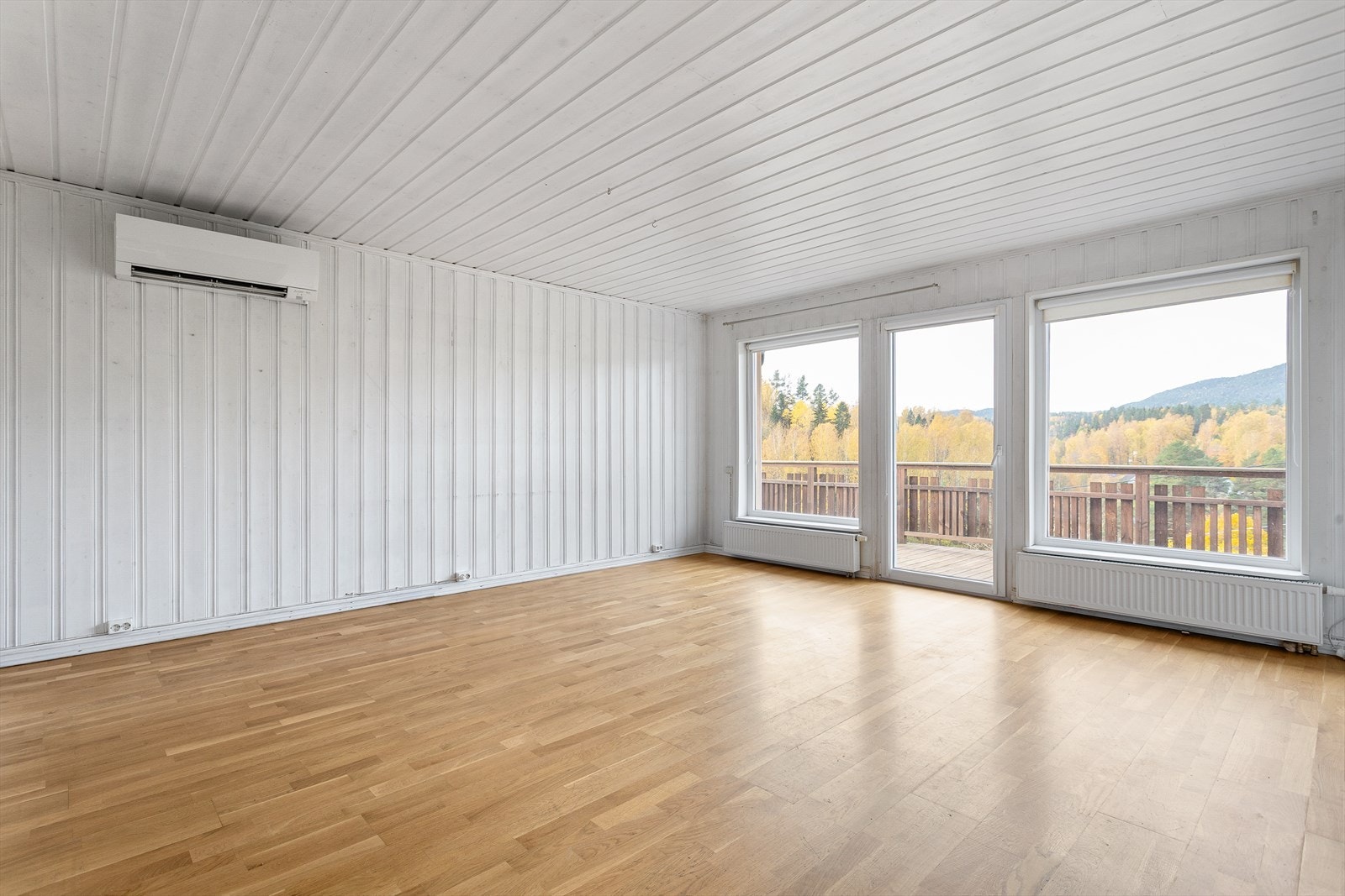 Oppvarming med radiatorer tilknyttet det vannbårne anlegget, supplert av en varmepumpe. Galleribilde