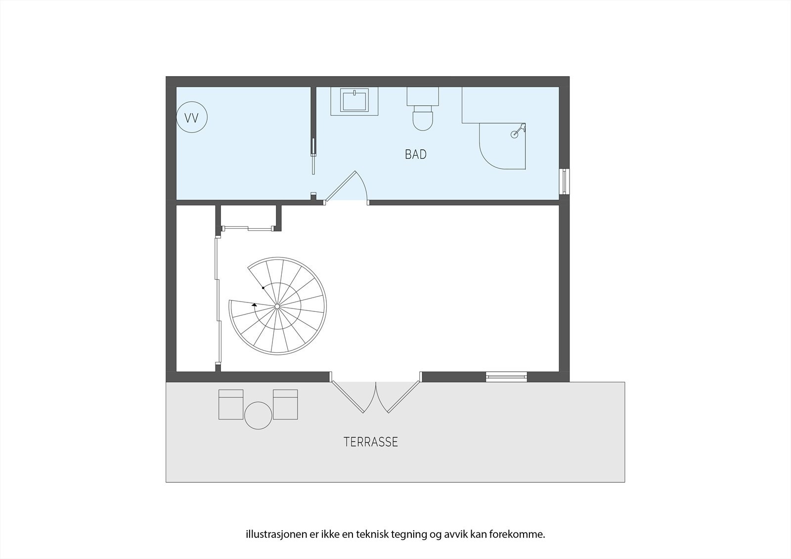 Underetasjen er innredet med stue, bad og teknisk rom, og har direkte utgang til en markterrasse. Galleribilde