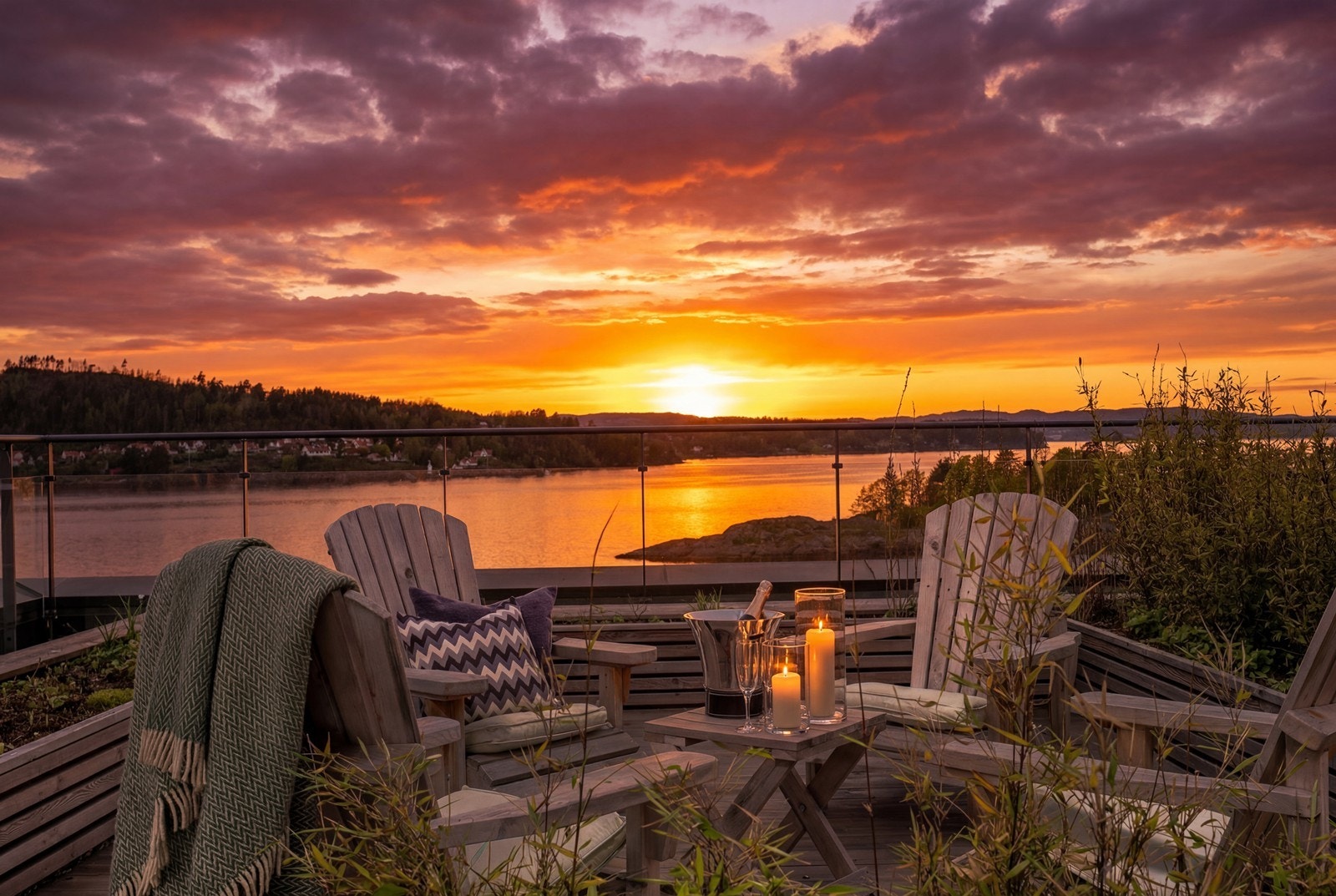 Felles takterrasse byr på flott fjordutsikt og nydelige solnedganger. Galleribilde